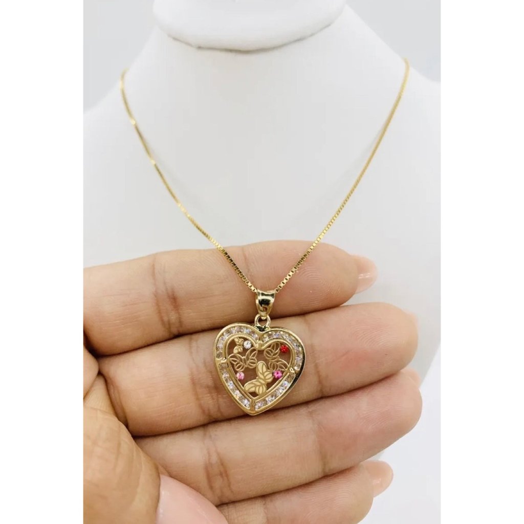 10k Gold Pendant & Necklace Heart Butterflies